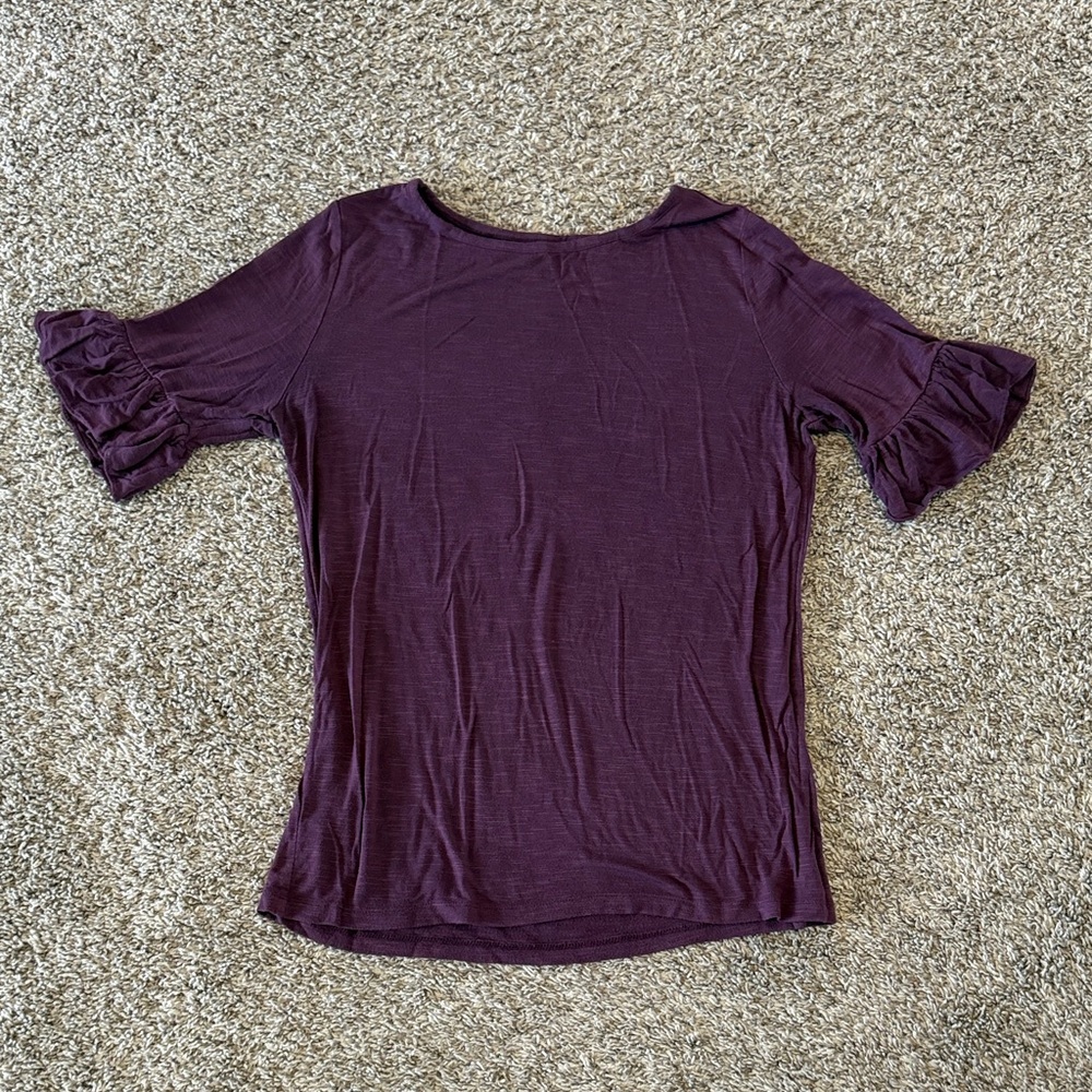 LOFT Plum Ruffle Sleeve Tee